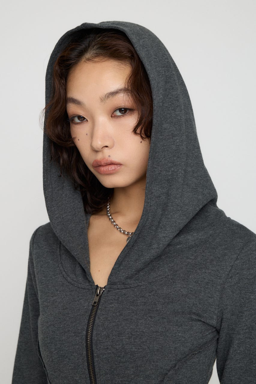 RANDOM CUT OFF ZIP フーディ C.GRY FREE