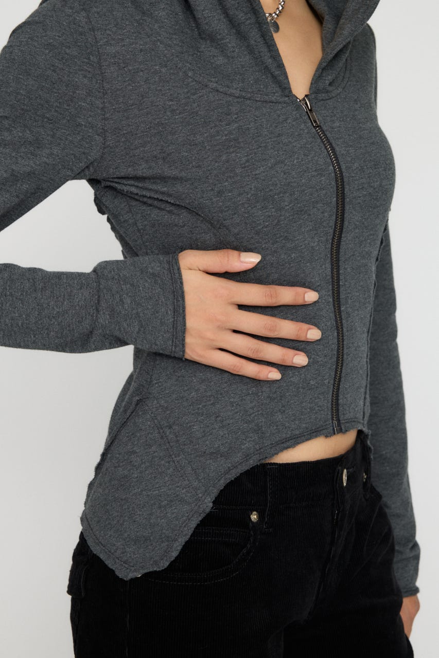 RANDOM CUT OFF ZIP フーディ C.GRY FREE
