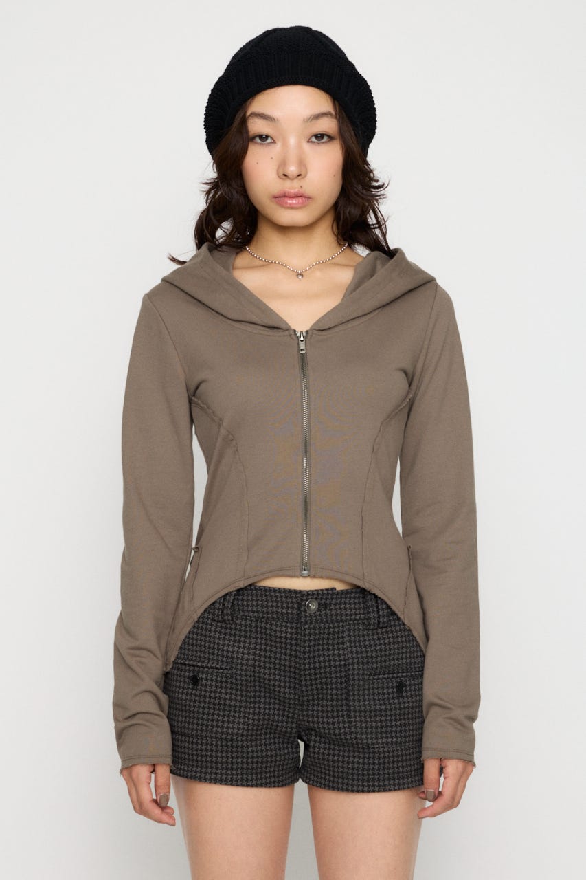 RANDOM CUT OFF ZIP フーディ GREIGE FREE