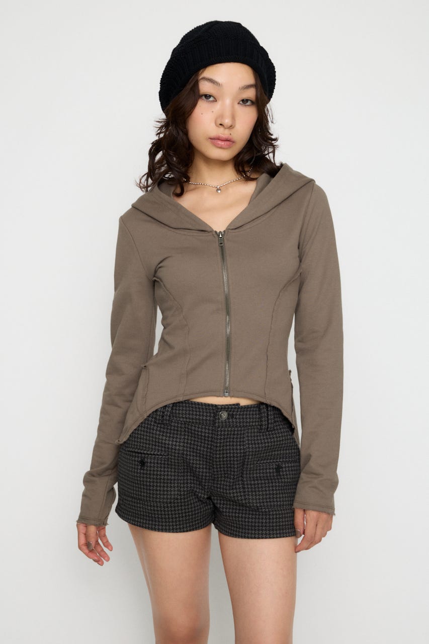 RANDOM CUT OFF ZIP フーディ GREIGE FREE