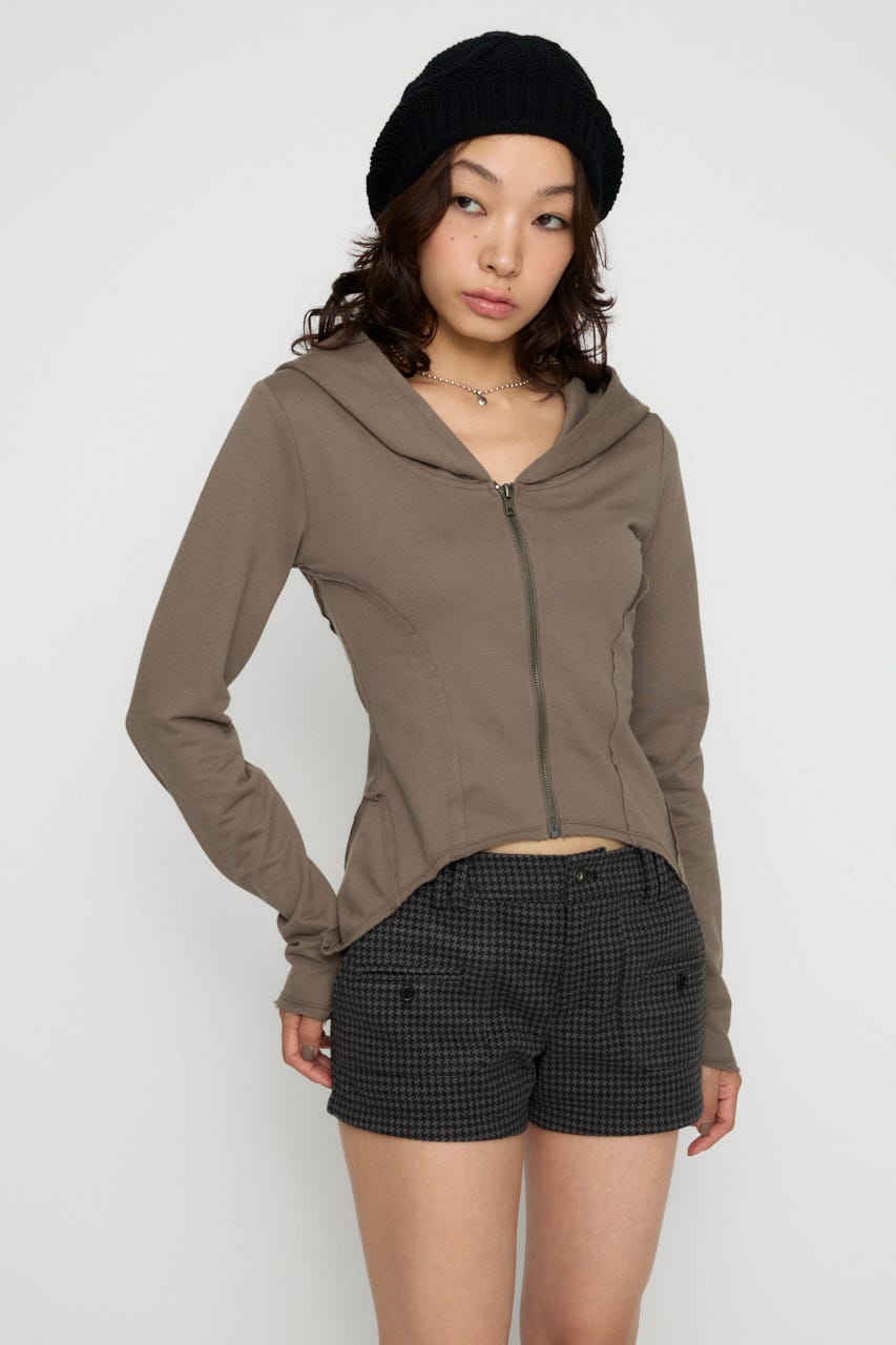 RANDOM CUT OFF ZIP フーディ GREIGE FREE