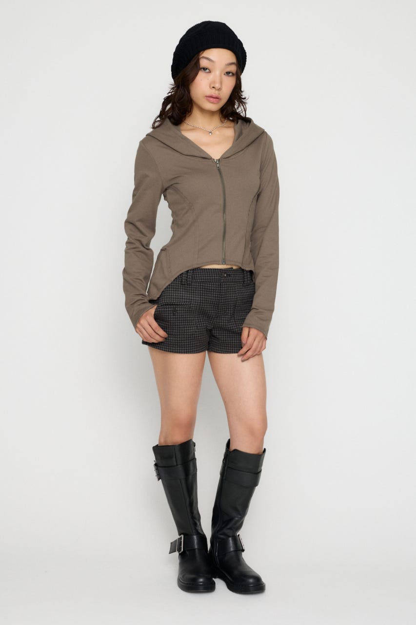 RANDOM CUT OFF ZIP フーディ GREIGE FREE