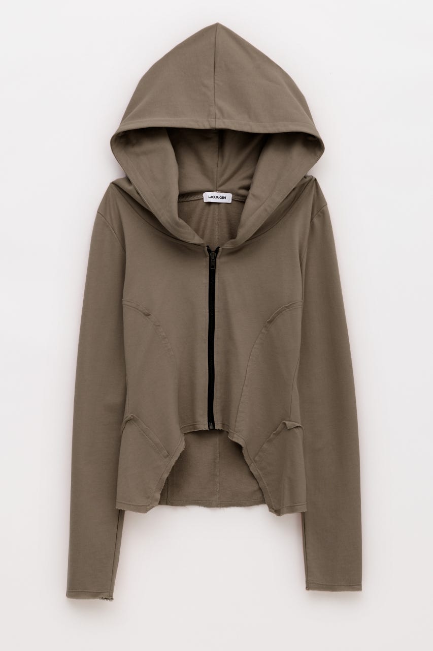 RANDOM CUT OFF ZIP フーディ GREIGE FREE