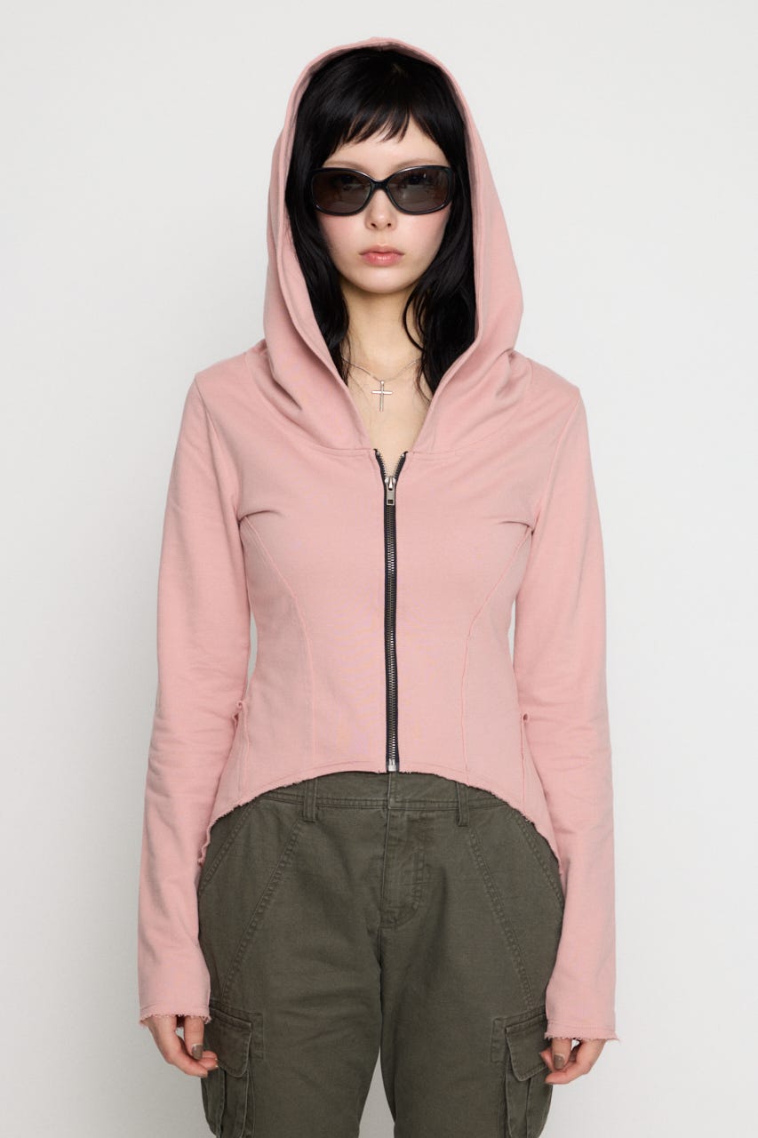 RANDOM CUT OFF ZIP フーディ L/PNK FREE
