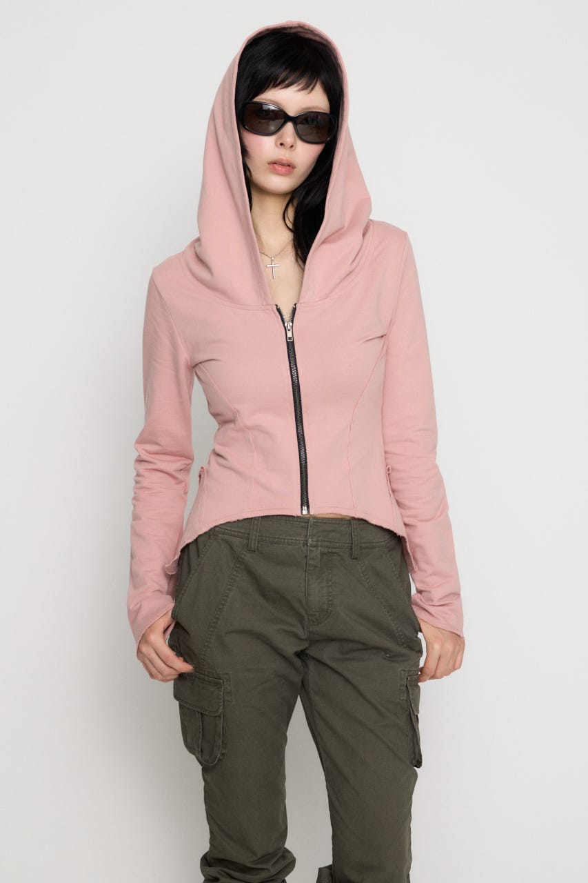RANDOM CUT OFF ZIP フーディ L/PNK FREE