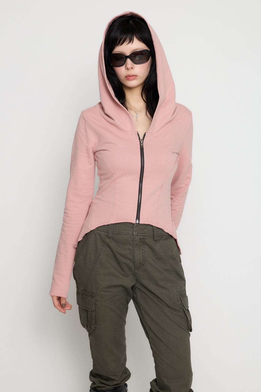RANDOM CUT OFF ZIP フーディ L/PNK FREE