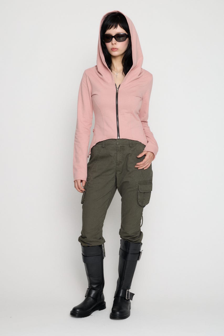 RANDOM CUT OFF ZIP フーディ L/PNK FREE