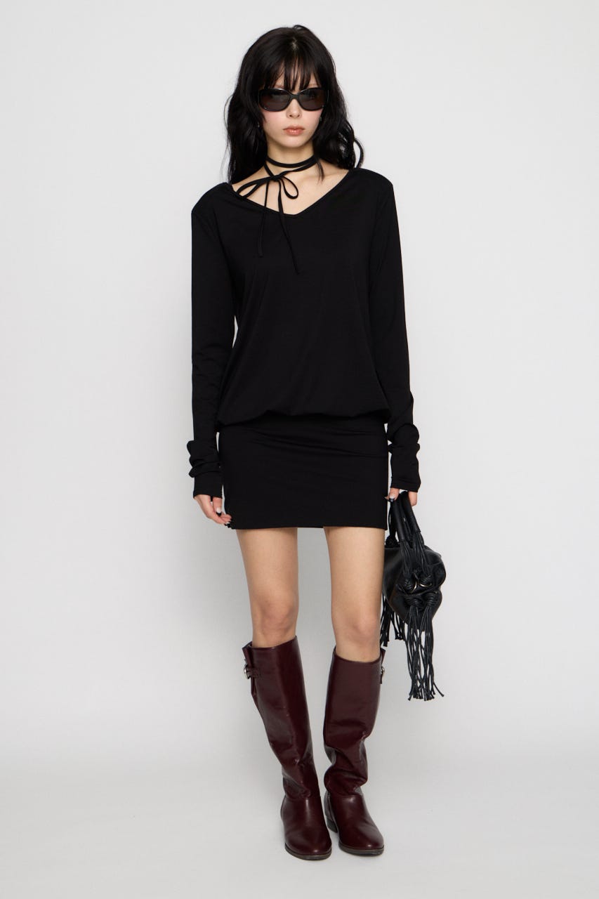 SHOULDER PAD ミニワンピース BLK S