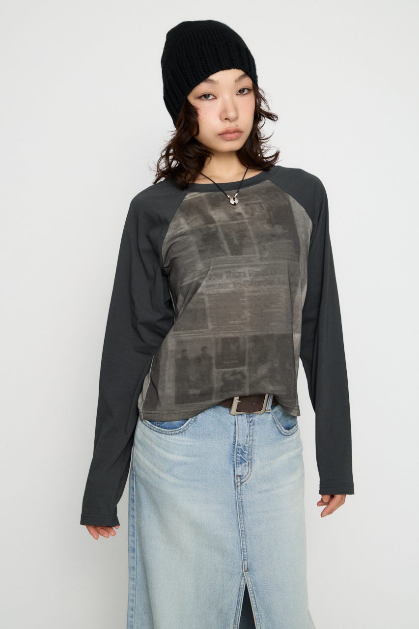 PHOTO PRINT RAGLAN トップス BLK FREE