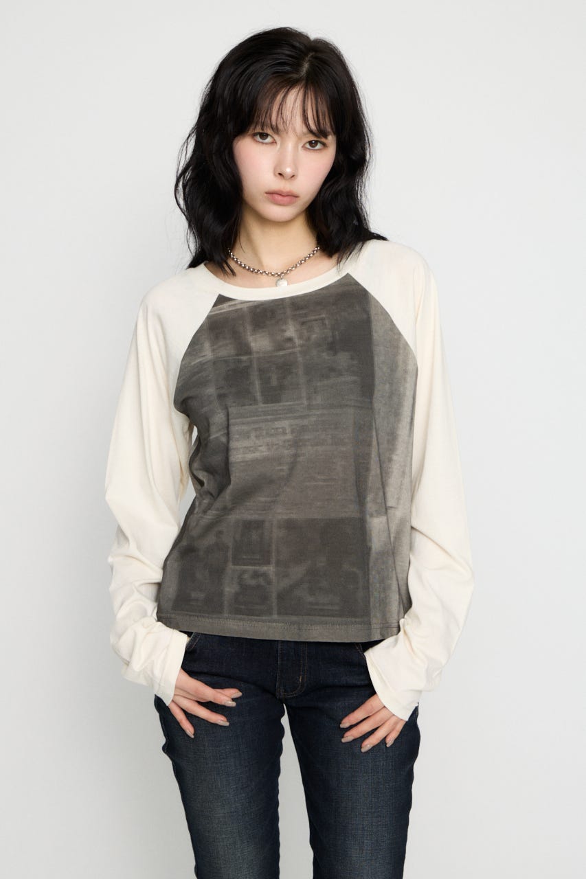 PHOTO PRINT RAGLAN トップス WHT FREE