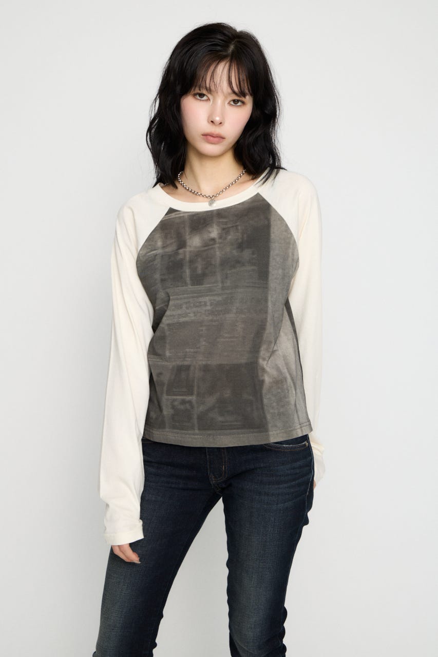 2点おまとめ買い‼️raglan long sleeve shirt&denim LAGUA GEM | PHOTO PRINT RAGLAN トップス (Tシャツ・カットソー(長袖