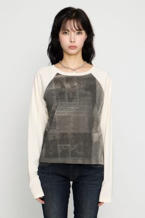 PHOTO PRINT RAGLAN トップス