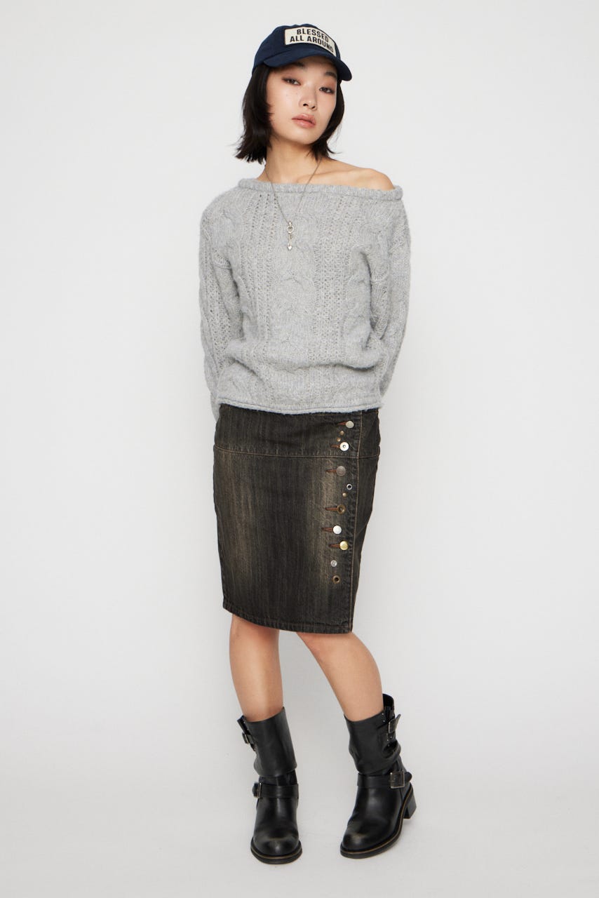 VARIOUS BUTTON DENIM スカート BLK S