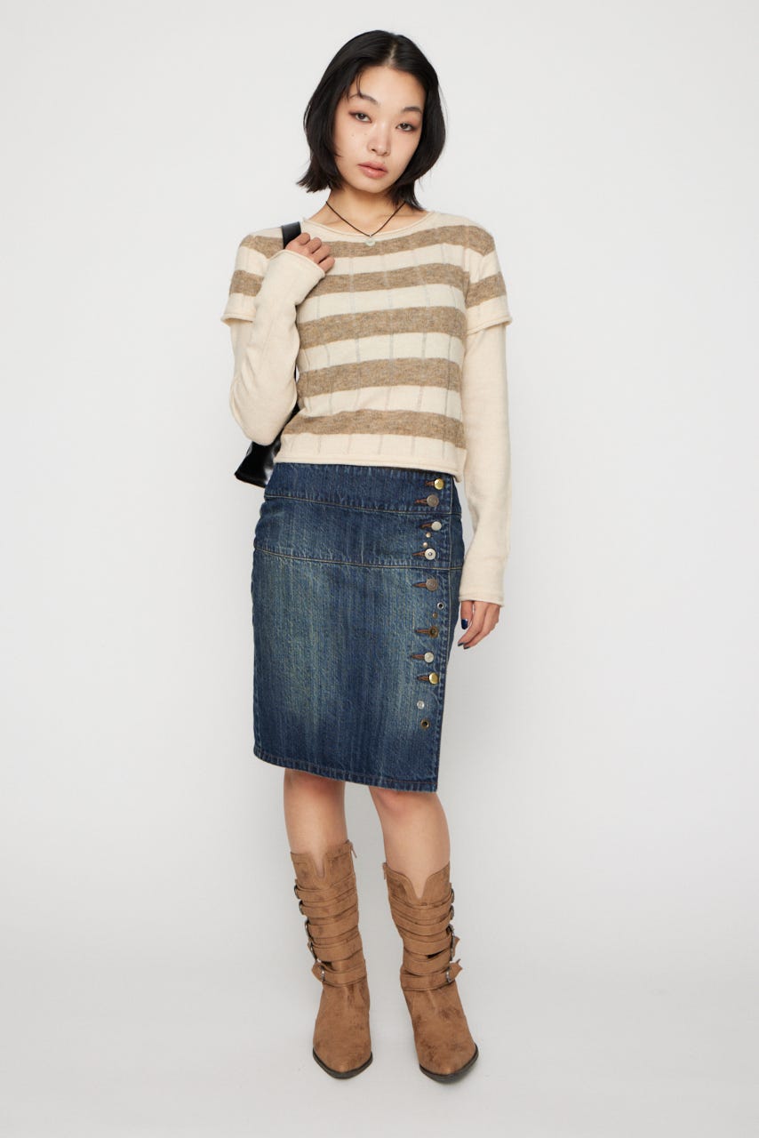 VARIOUS BUTTON DENIM スカート BLU S