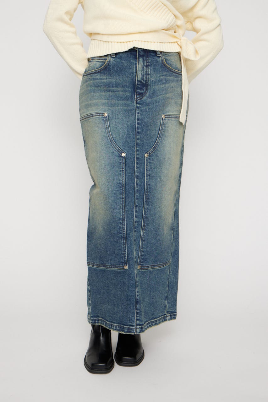 DOUBLE KNEE LONG DENIM スカート BLU S