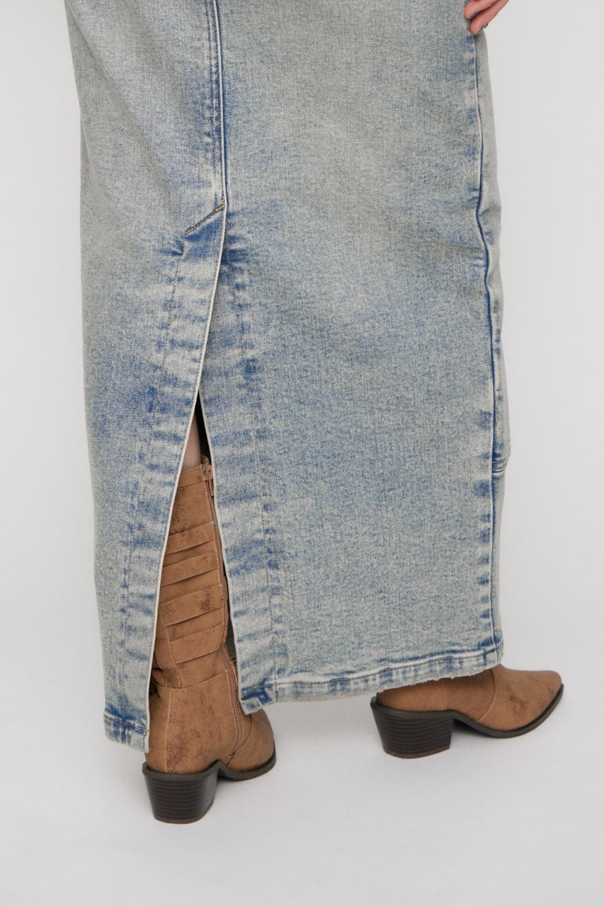 DOUBLE KNEE LONG DENIM スカート L/BLU XS