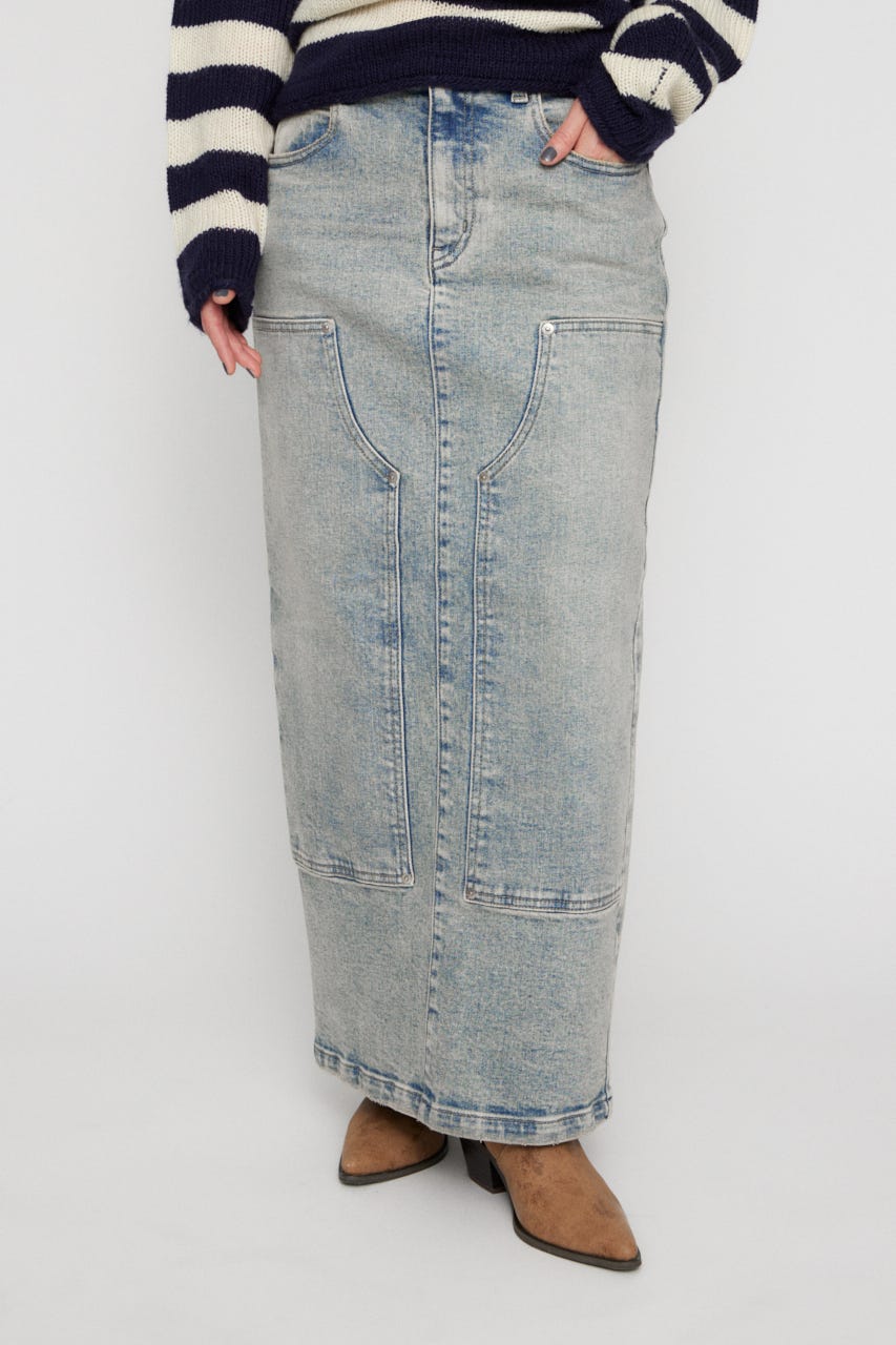 DOUBLE KNEE LONG DENIM スカート L/BLU XS