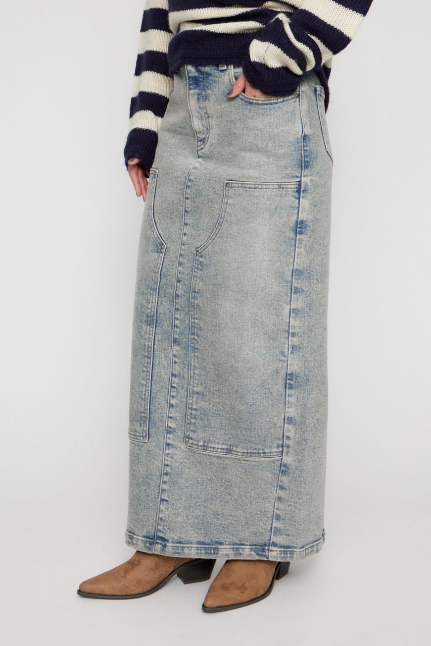DOUBLE KNEE LONG DENIM スカート L/BLU XS