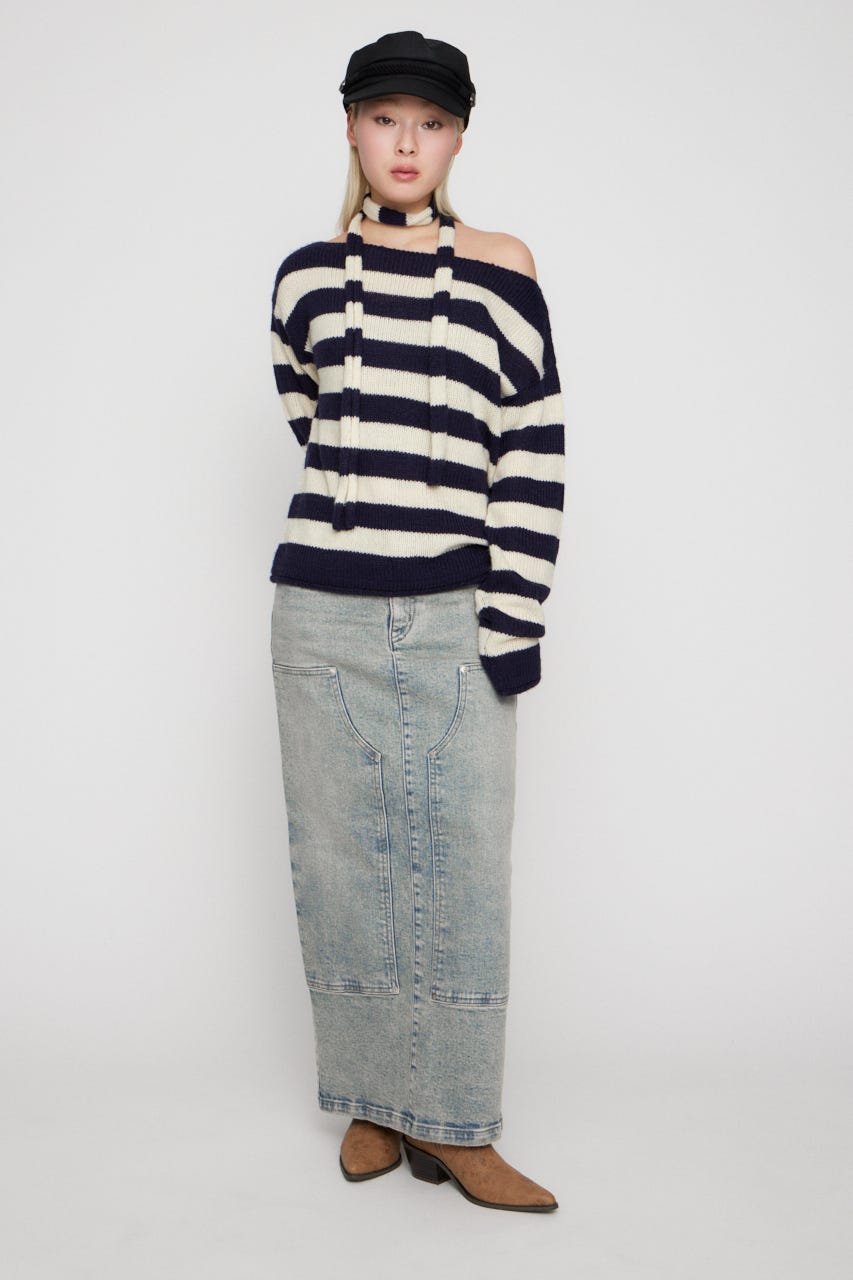 DOUBLE KNEE LONG DENIM スカート L/BLU XS