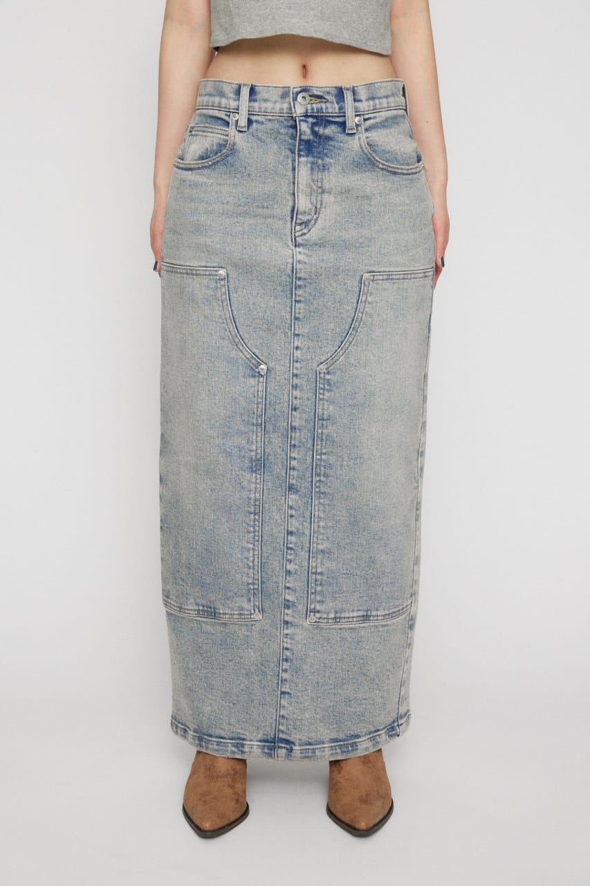 DOUBLE KNEE LONG DENIM スカート L/BLU XS