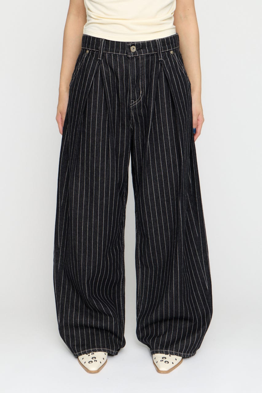 STRIPE TUCK WIDE デニム BLK 25inch