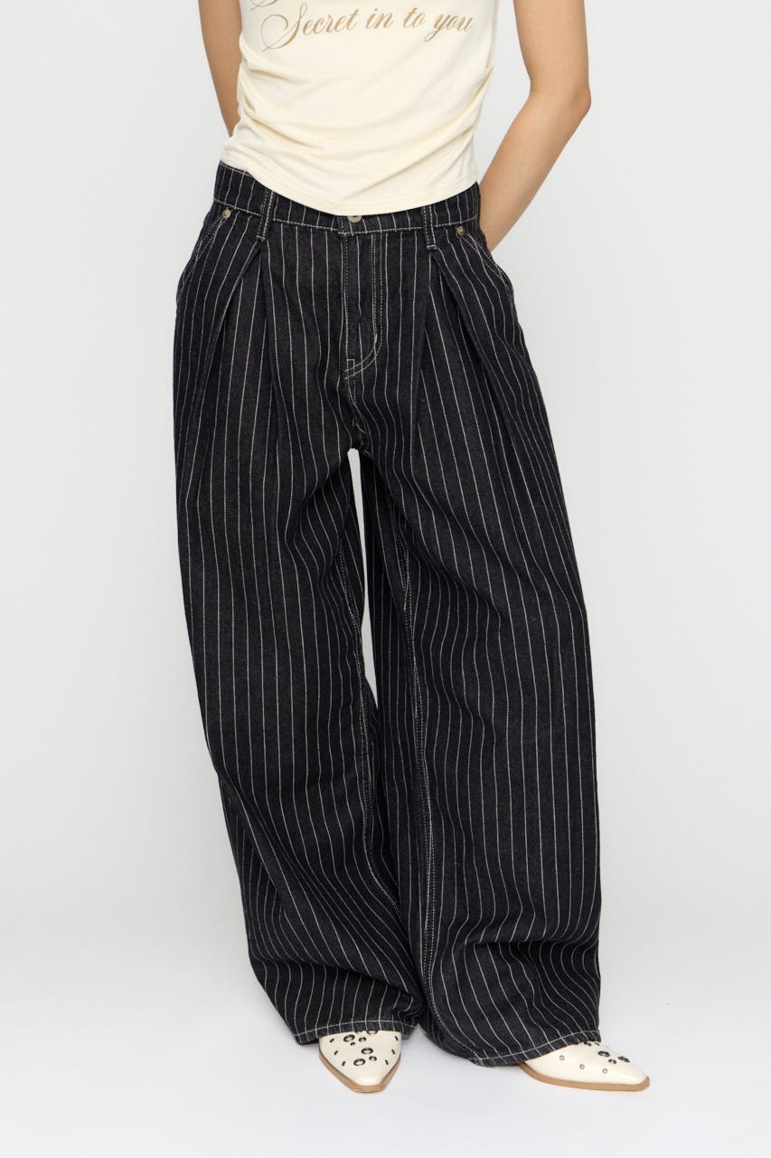 STRIPE TUCK WIDE デニム BLK 25inch
