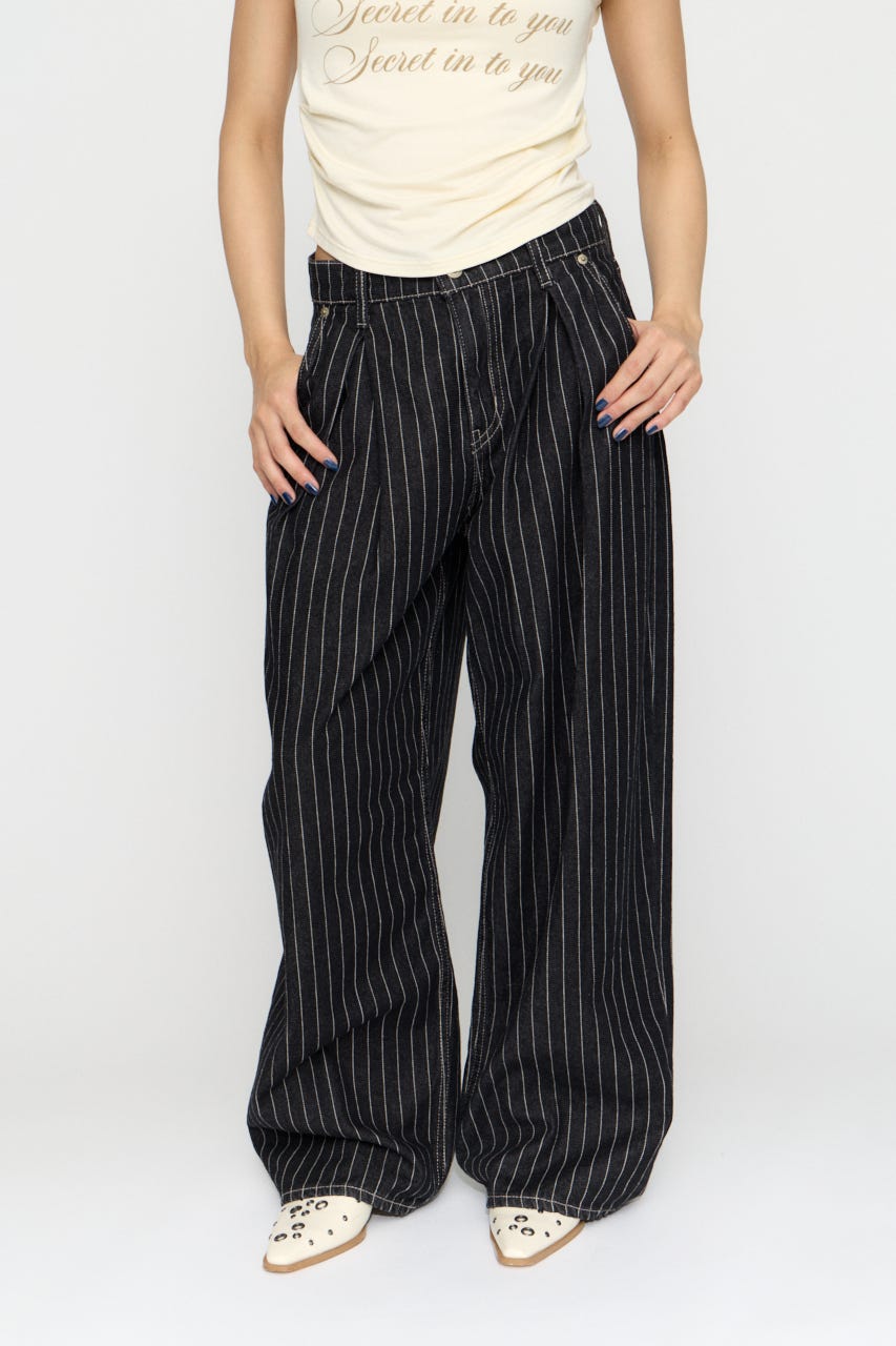 STRIPE TUCK WIDE デニム BLK 25inch