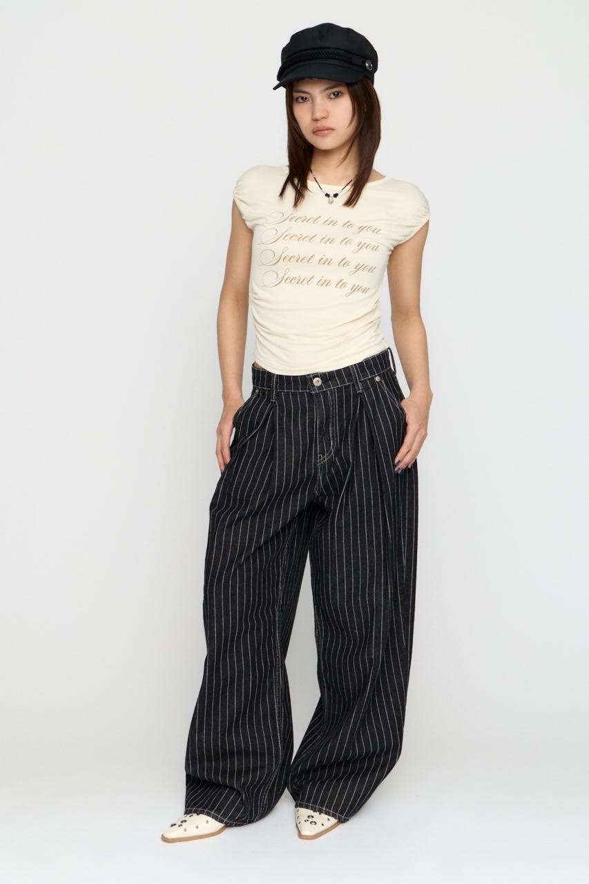 STRIPE TUCK WIDE デニム BLK 25inch