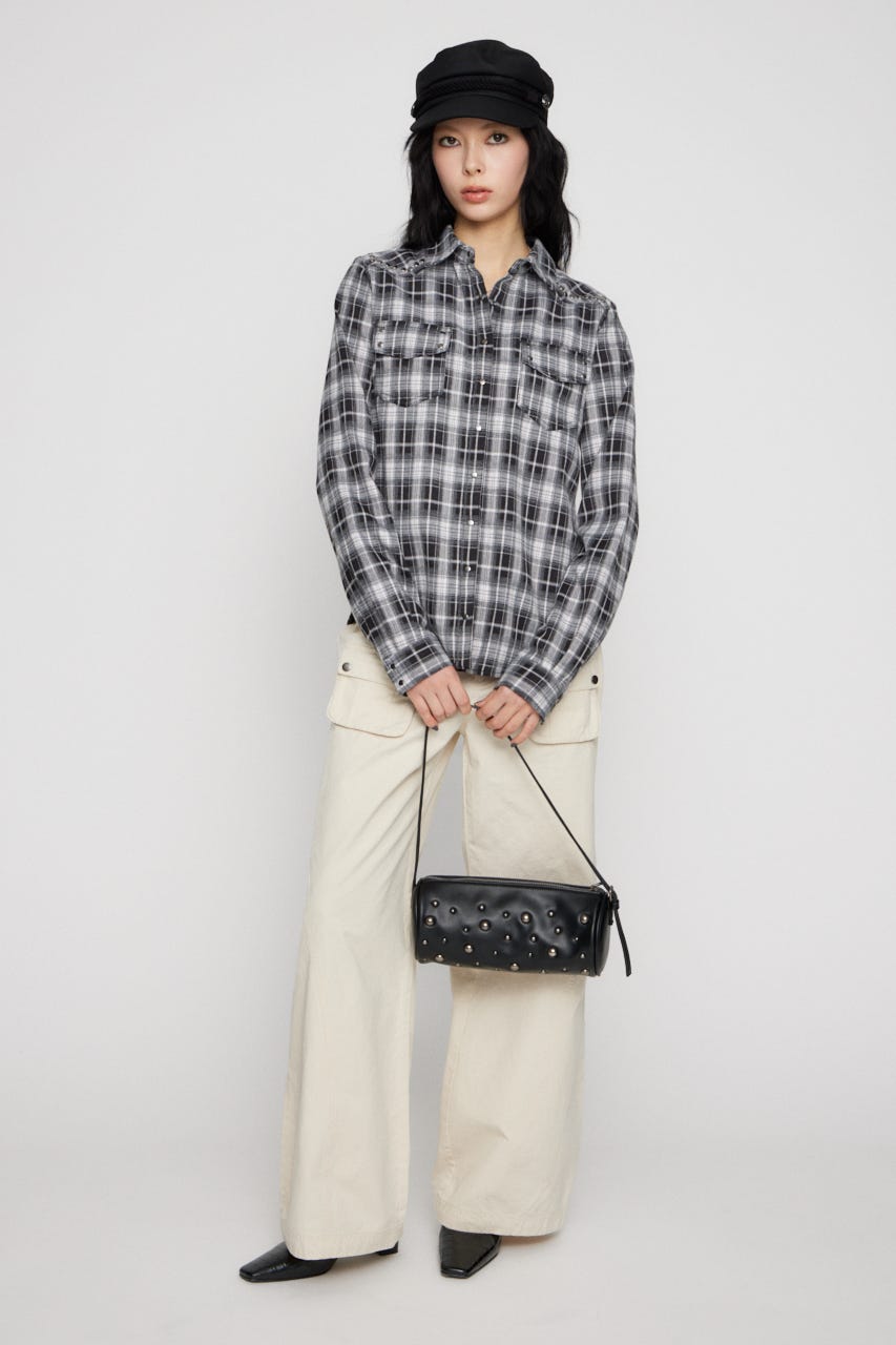 CHECK STUDS POCKET シャツ BLK FREE