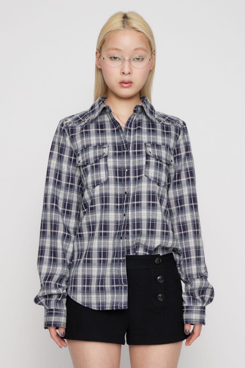 CHECK STUDS POCKET シャツ NVY FREE