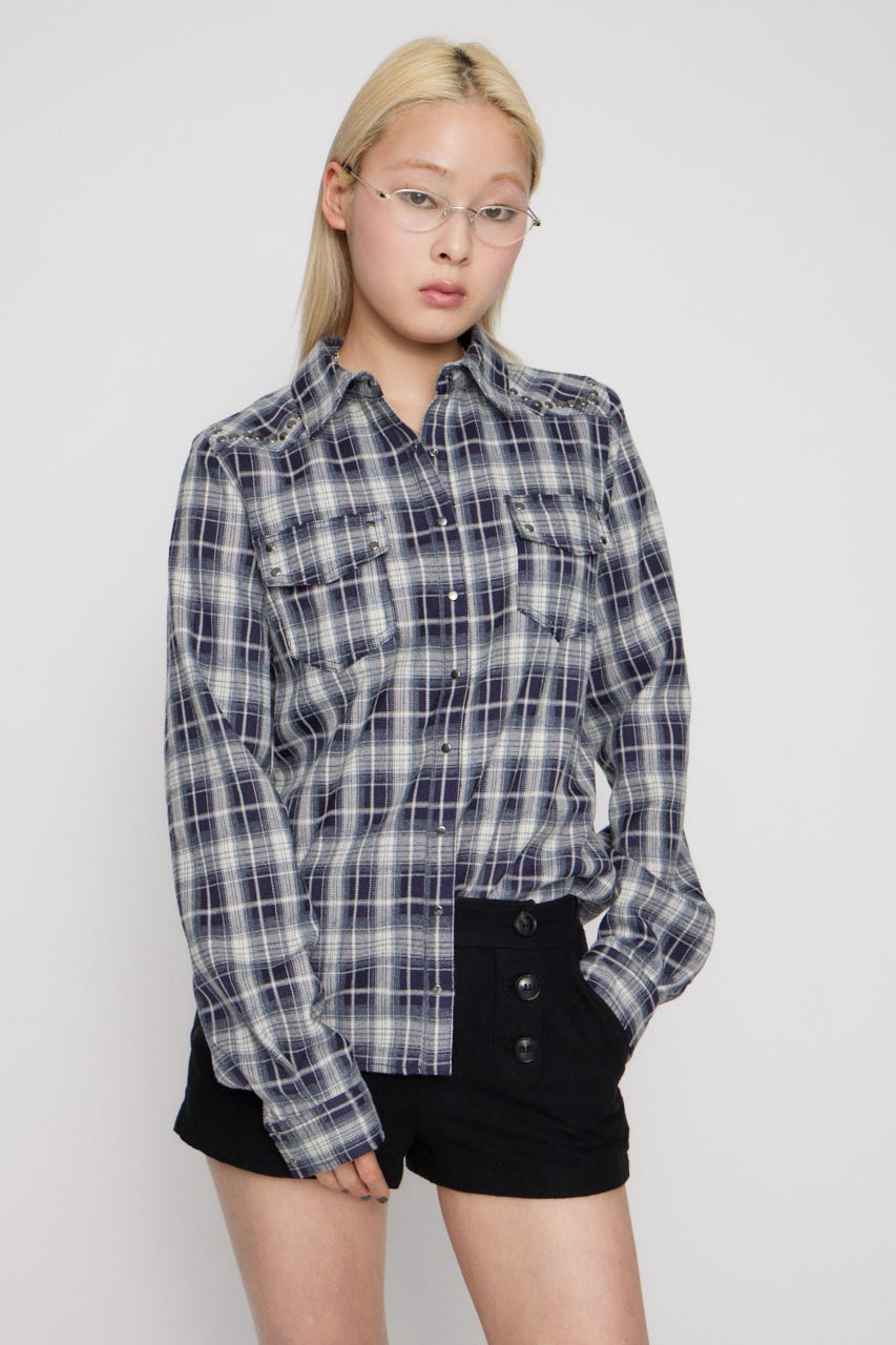 CHECK STUDS POCKET シャツ NVY FREE