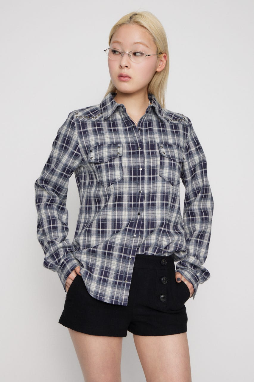 CHECK STUDS POCKET シャツ NVY FREE