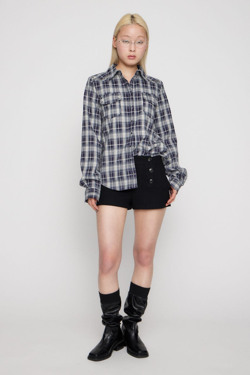 CHECK STUDS POCKET シャツ NVY FREE