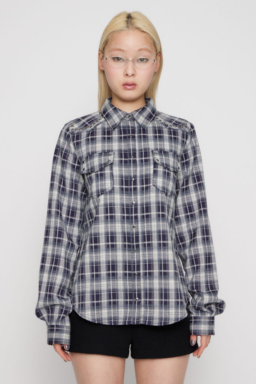 CHECK STUDS POCKET シャツ NVY FREE