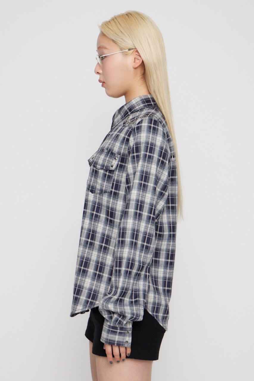CHECK STUDS POCKET シャツ NVY FREE