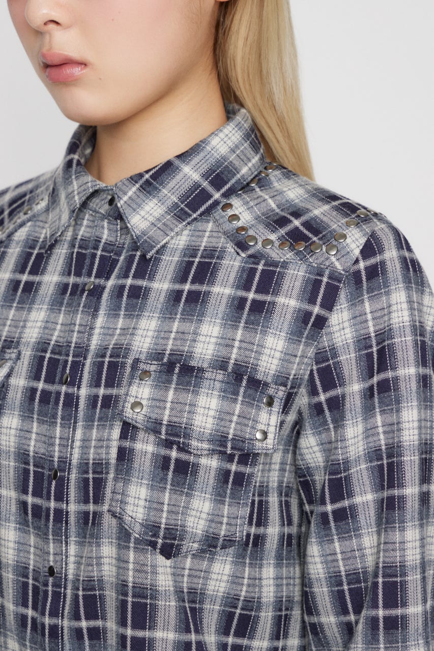 CHECK STUDS POCKET シャツ NVY FREE