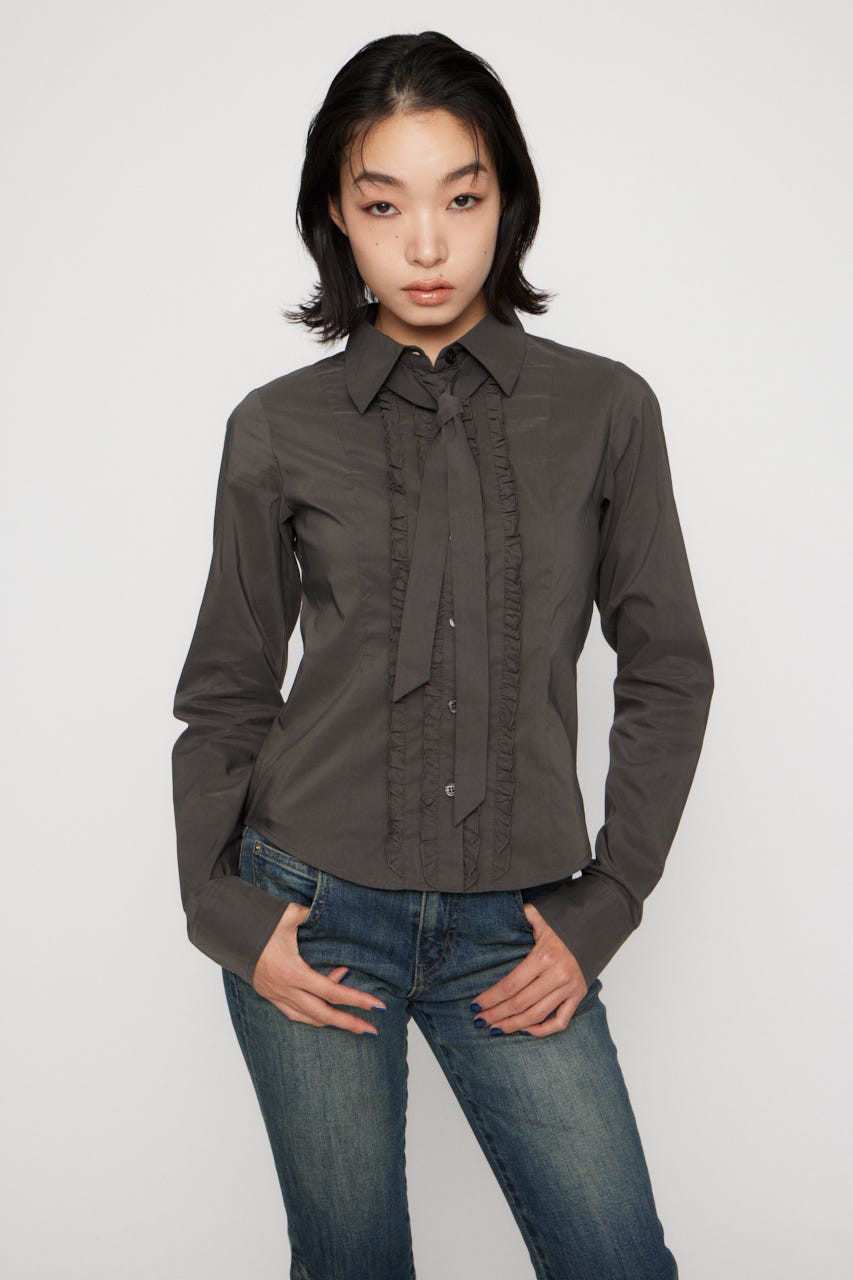 FRONT FRILL COMPACT シャツ GRY FREE