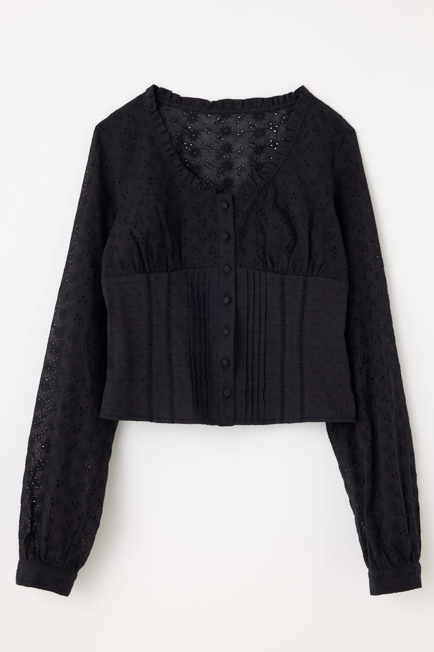 FRILL NECK COTTON ブラウス BLK FREE