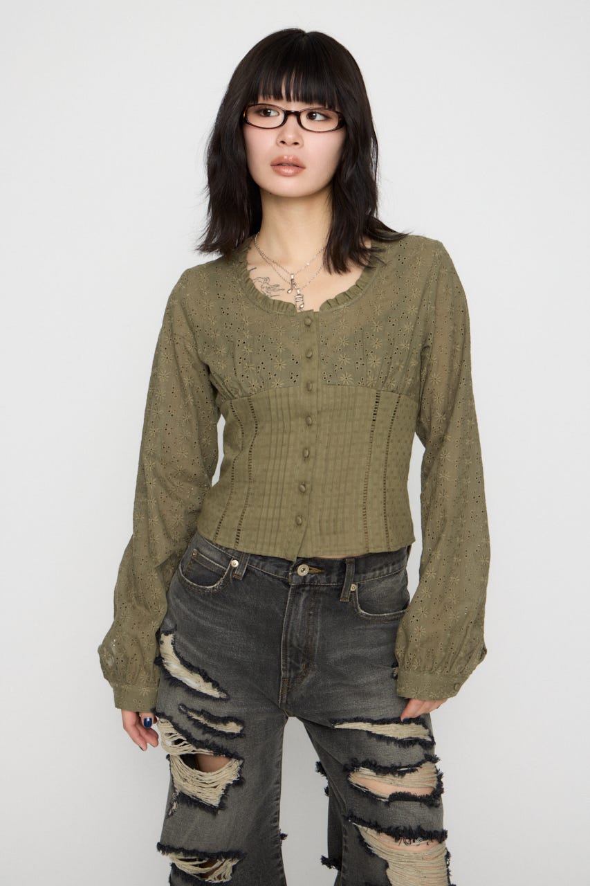 FRILL NECK COTTON ブラウス KHA FREE