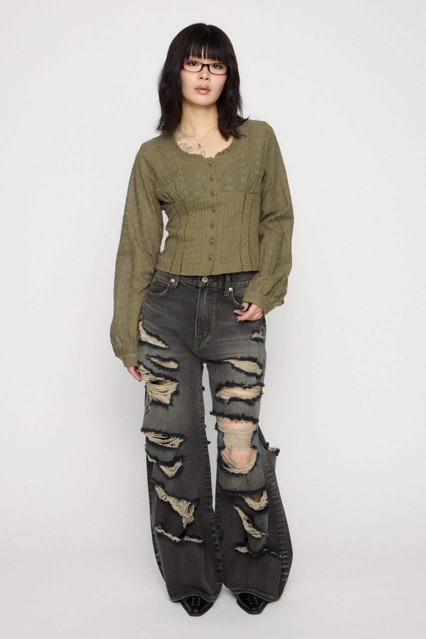 FRILL NECK COTTON ブラウス KHA FREE