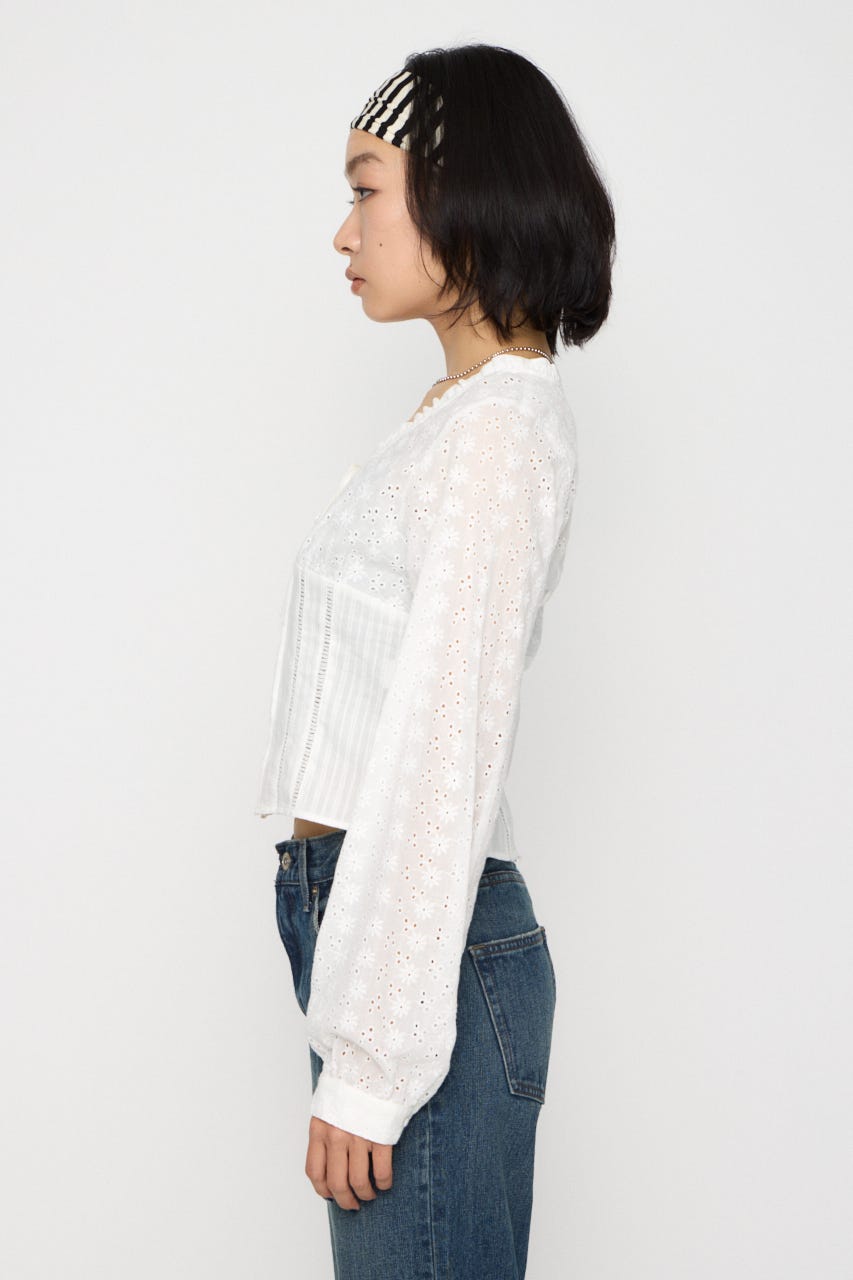 FRILL NECK COTTON ブラウス WHT FREE