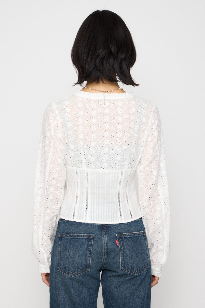 FRILL NECK COTTON ブラウス WHT FREE