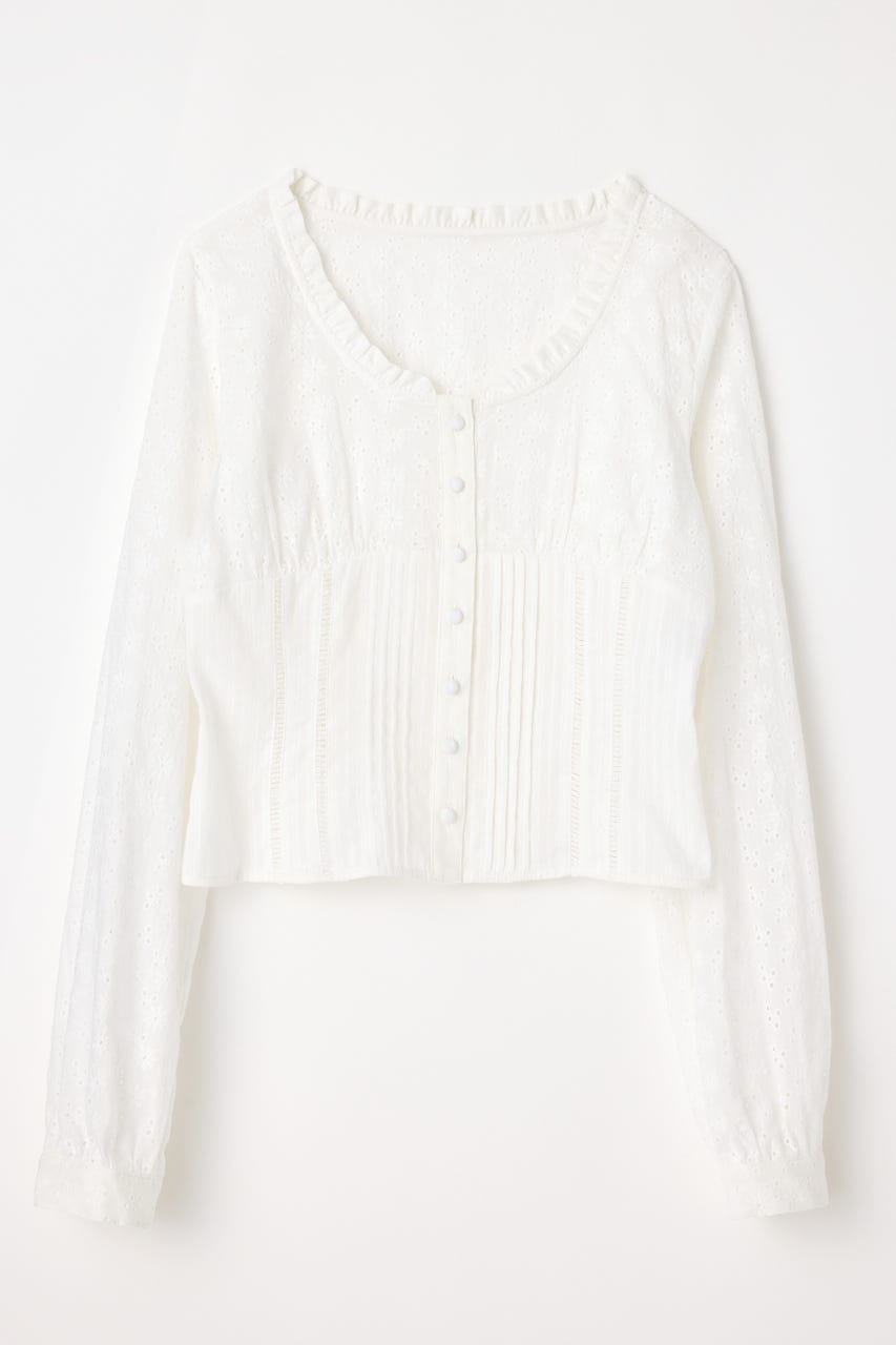 FRILL NECK COTTON ブラウス WHT FREE