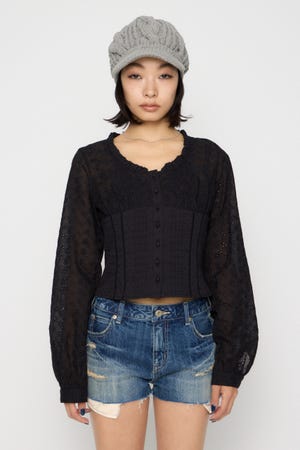 FRILL NECK COTTON ブラウス