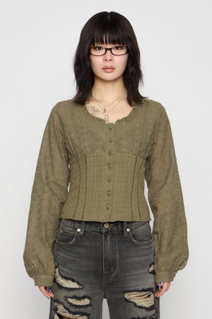 FRILL NECK COTTON ブラウス