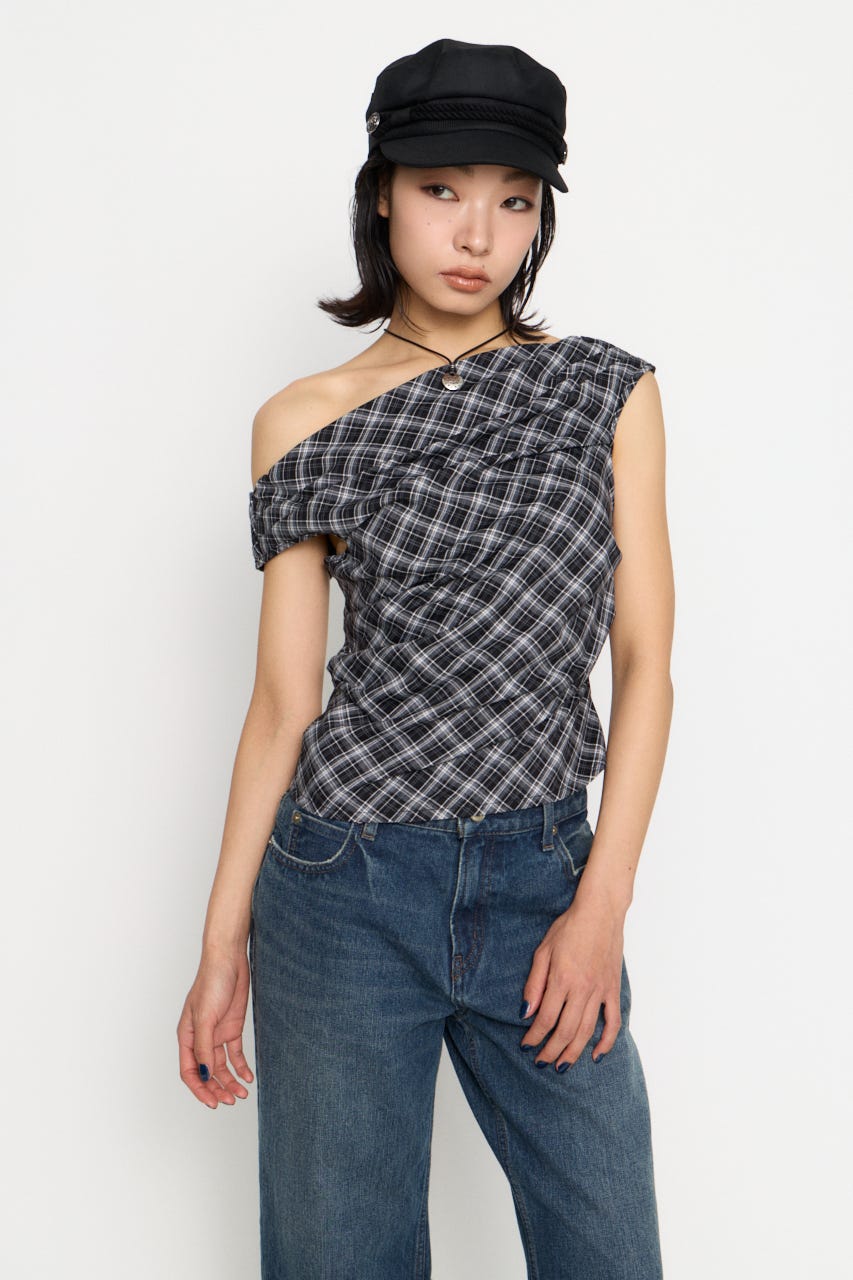 NECK LOOSEY CHECK トップス BLK FREE