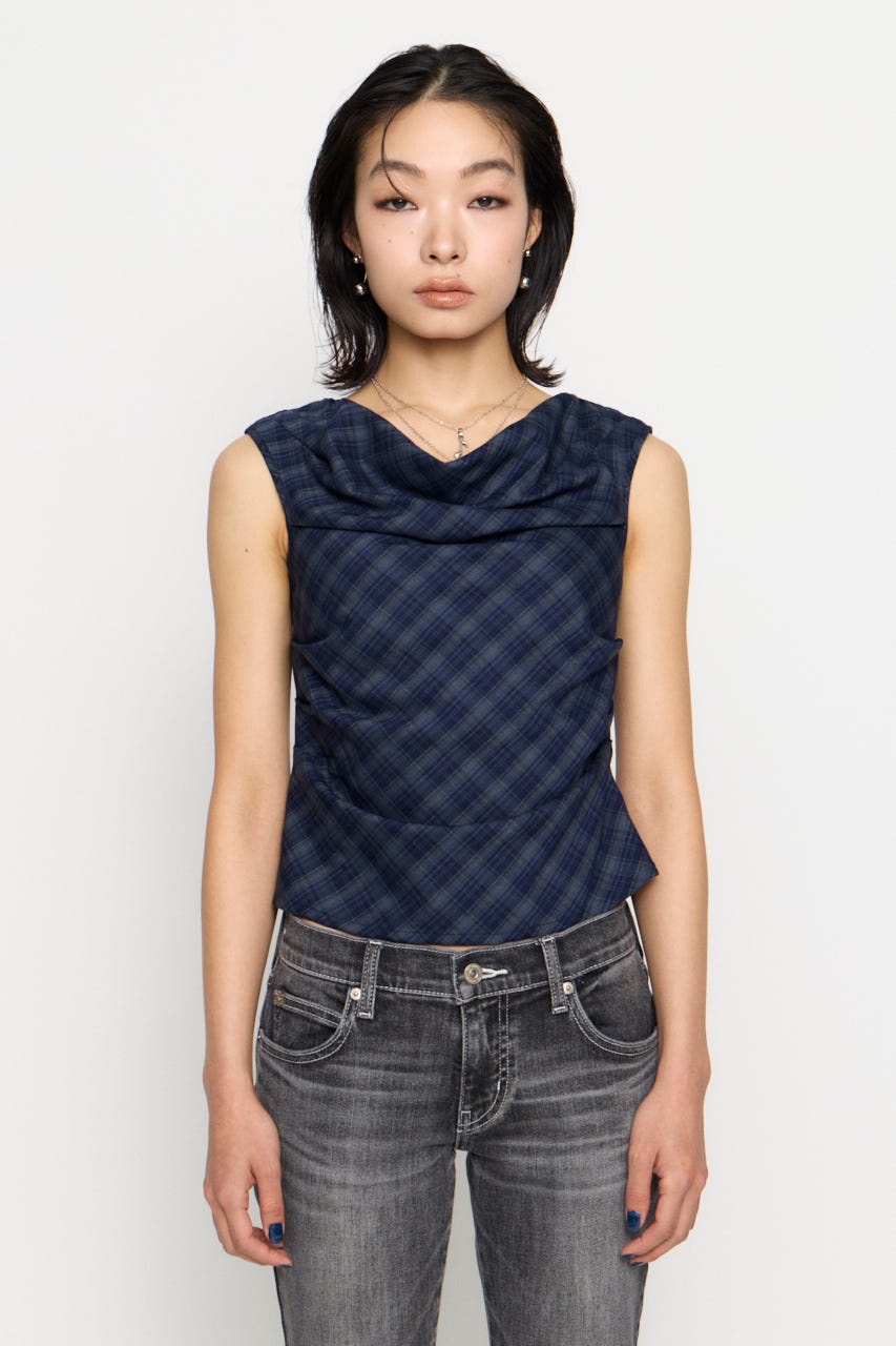 NECK LOOSEY CHECK トップス NVY FREE