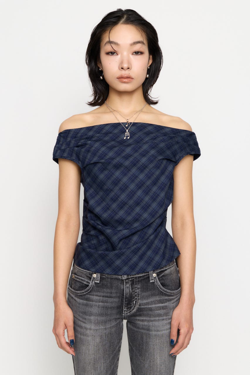 NECK LOOSEY CHECK トップス NVY FREE