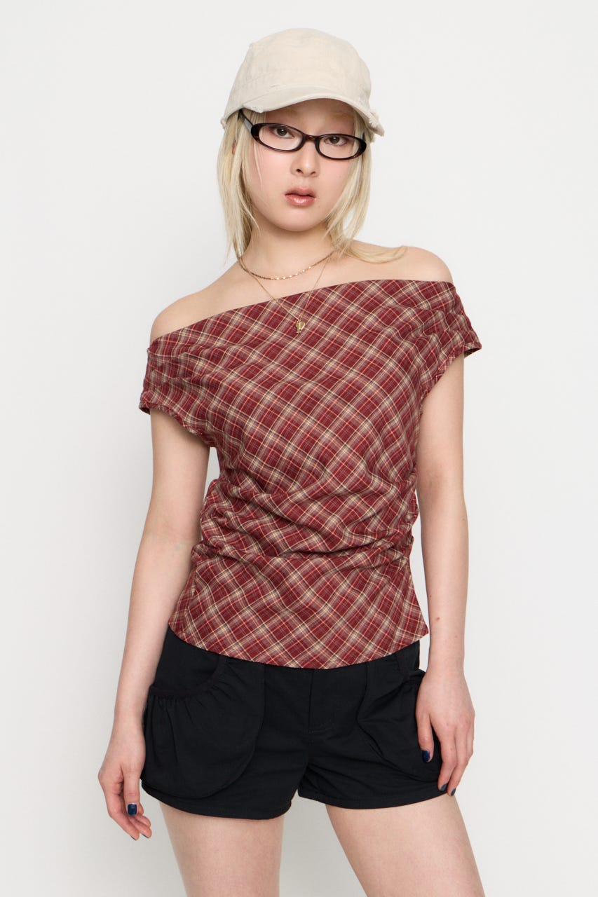 NECK LOOSEY CHECK トップス RED FREE