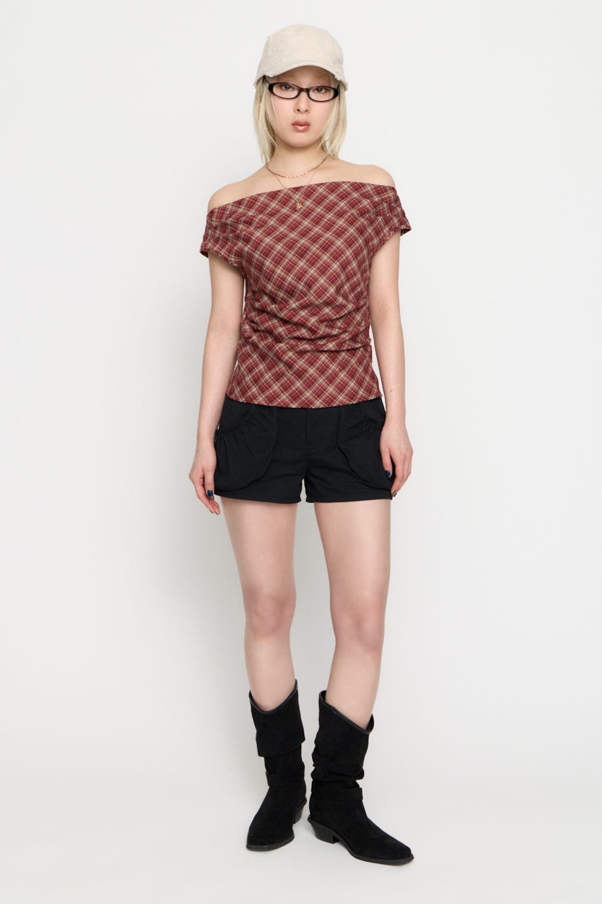 NECK LOOSEY CHECK トップス RED FREE